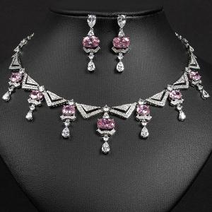 PRICELESS ! CREATED PINK SAPPHIRE EARRINGS & NECKLACE SET 18K WHITE GOLD PLATED GERMAN SILVER SET