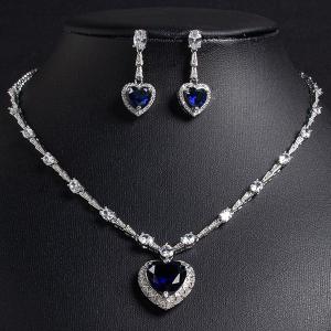 NEW! CREATED SAPPHIRE EARRINGS & NECKLACE 18K WHITE GOLD PLATED GERMAN SILVER SET