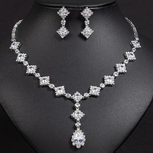NEW! CREATED WHITE SAPPHIRE EARRINGS & NECKLACE 18K WHITE GOLD PLATED GERMAN SILVER SET
