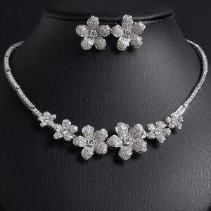 NEW! CREATED WHITE SAPPHIRE EARRINGS & NECKLACE 18K WHITE GOLD PLATED GERMAN SILVER SET