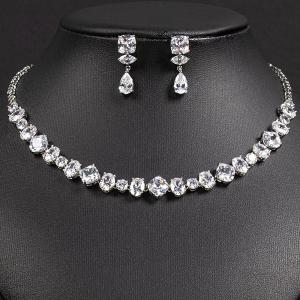 NEW! CREATED WHITE SAPPHIRE EARRINGS & NECKLACE 18K WHITE GOLD PLATED GERMAN SILVER SET