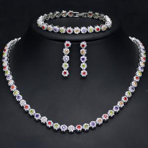 NEW! CREATED SAPPHIRE EARRINGS BRACELET & NECKLACE 18K WHITE GOLD PLATED GERMAN SILVER SET