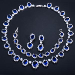 NEW! CREATED SAPPHIRE EARRINGS BRACELET & NECKLACE 3-PIECE 18K WHITE GOLD PLATED GERMAN SILVER SET