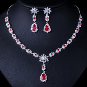 NEW! CREATE RUBY EARRINGS & NECKLACE 18K WHITE GOLD OVER STERLING SILVER SET