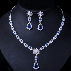 NEW! CREATE SAPPHIRE EARRINGS & NECKLACE 18K WHITE GOLD OVER STERLING SILVER SET