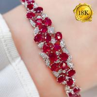 LUXURY COLLECTION ! (CERTIFICATE REPORT) 9.00 CT GENUINE RUBY & 100PCS GENUINE DIAMOND 18KT SOLID GOLD BRACELET