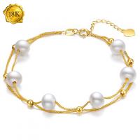 7 INCHES AU750 18K SOLID GOLD FRESHWATER PEARLS WHEAT CHAIN BRACELET