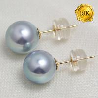 EXCLUSIVE ! RARE 7MM SILVER BLUE JAPAN AKOYA PEARLS 18KT SOLID GOLD EARRINGS STUD