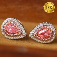 LUXURY COLLECTION ! (CERTIFICATE REPORT) 0.58 CTW GENUINE PINK DIAMOND & GENUINE DIAMOND 18KT SOLID GOLD EARRINGS