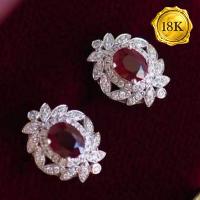 VALENTINE COLLECTION ! 0.88 CT GENUINE RUBY & 0.50 CT GENUINE DIAMOND 18KT SOLID GOLD EARRINGS