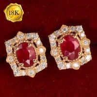 VALENTINE COLLECTION ! (CERTIFICATE REPORT) 0.50 CT GENUINE RUBY & 32PCS GENUINE DIAMOND 18KT SOLID GOLD EARRINGS