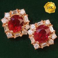 LUXURY COLLECTION ! (CERTIFICATE REPORT) 1.00 CT GENUINE MOZAMBIQUE RUBY & 0.25 CT GENUINE DIAMOND 18KT SOLID GOLD EARRINGS