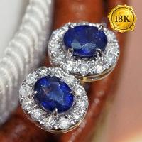 EXCLUSIVE VALENTINE COLLECTION ! GENUINE SAPPHIRE & 24PCS GENUINE DIAMOND 18KT SOLID GOLD EARRINGS (CERTIFICATE REPORT)