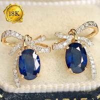 LUXURY COLLECTION !  (CERTIFICATE REPORT) 1.70 CT GENUINE SRI LANKA SAPPHIRE & 0.18 CT GENUINE DIAMOND 18KT SOLID GOLD EARRINGS
