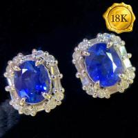 LUXURY COLLECTION ! (CERTIFICATE REPORT) 1.20 CT GENUINE SRI LANKA SAPPHIRE & 0.16 CT GENUINE DIAMOND 18KT SOLID GOLD EARRINGS
