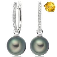 EXCLUSIVE VS CLARITY ! TAHITIAN PEARL & 26PCS GENUINE DIAMONDS LEVER-BACKS 2-WAYS 18KT SOLID GOLD EARRINGS
