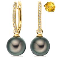 EXCLUSIVE ! RARE TAHITIAN PEARLS & GENUINE DIAMONDS LEVER-BACKS 2-WAYS 18KT SOLID GOLD EARRINGS