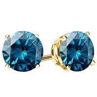 LUXURIANT ! 1/3 CT GENUINE BLUE DIAMOND 14KT SOLID GOLD EARRINGS STUD