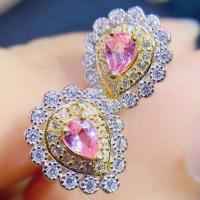 NEW!! GENUINE PINK SAPPHIRE & CREATED WHITE TOPAZ 925 STERLING SILVER EARRINGS