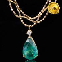 LUXURY COLLECTION ! (CERTIFICATE REPORT) 1.20 CT GENUINE EMERALD & 0.02 CT GENUINE DIAMOND 18KT SOLID GOLD NECKLACE
