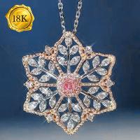 VALENTINE COLLECTION ! (CERTIFICATE REPORT) 0.38 CTW GENUINE PINK DIAMOND & GENUINE DIAMOND 18KT SOLID GOLD SNOWFLAKE NECKLACE