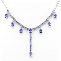 GORGEOUS 14K WHITE GOLD OVER SOLID STERLING SILVER 17.14 CT GENUINE TANZANITE LADIES NECKLACE