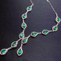 NEW!! GENUINE EMERALD & CREATED WHITE SAPPHIRE 925 STERLING SILVER NECKLACE