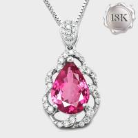VS QUALITY ! 2.49 CT IMPERIAL PINK TOPAZ & 1/3 CT DIAMOND 18KT SOLID GOLD PENDANT