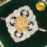 LUXURY COLLECTION ! 0.40 CTW GENUINE YELLOW DIAMOND & GENUINE DIAMOND 18KT SOLID GOLD RING