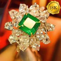 LUXURY COLLECTION ! (CERTIFICATE REPORT) 0.76 CT GENUINE EMERALD & 1.80 CT GENUINE WHITE SAPPHIRE WITH GENUINE DIAMOND 18KT SOLID GOLD RING