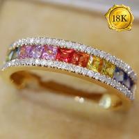 LUXURY COLLECTION ! RING SIZE 8 ! 4/5 CT GENUINE MULTI SAPPHIRE & 1/4 CT GENUINE DIAMOND 18KT SOLID GOLD BAND RING