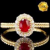 LUXURY COLLECTION ! 0.30 CT GENUINE RUBY & 16PCS GENUINE DIAMOND 18KT SOLID GOLD RING
