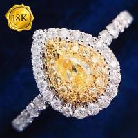 LUXURY VS CLARITY ! 0.65 CTW GENUINE YELLOW DIAMOND & GENUINE DIAMOND 18KT SOLID GOLD ENGAGEMENT RING