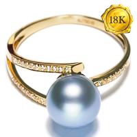 SIZE 5-8 CUSTOM-MADE COLLECTION ! SILVER BLUE JAPAN AKOYA PEARL 18KT SOLID GOLD RING