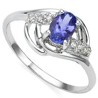 EXQUISITE ! 14K WHITE GOLD OVER SOLID STERLING SILVER DIAMONDS & 2/5 CT GENUINE TANZANITE LADIES RING