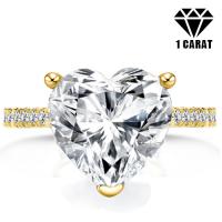 (CERTIFICATE REPORT) 1.00 CT DIAMOND MOISSANITE (HEART CUT/VVS) & DIAMOND SOLITAIRE 14KT SOLID GOLD ENGAGEMENT RING