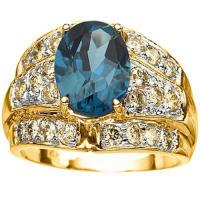 2.75 CT LONDON BLUE TOPAZ & 3/4 CT SPARKLING CHOCOLATE DIAMOND 14KT SOLID GOLD RING