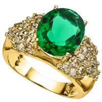 READY TO SHIP ! 3.10 CT EUROPEAN EMERALD (VS) & 1.10 CT GENUINE CHOCOLATE DIAMOND 10KT SOLID GOLD RING