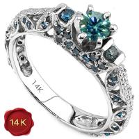 (CERTIFICATE REPORT) 1/3 CT BLUE DIAMOND MOISSANITE & 1/2 CT DIAMOND 14KT SOLID GOLD ENGAGEMENT RING