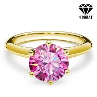 (CERTIFICATE REPORT) 1.20 CT PINK DIAMOND MOISSANITE (VVS) SOLITAIRE 14KT SOLID GOLD ENGAGEMENT RING