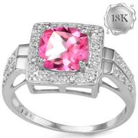 VS CLARITY ! 2.54 CT IMPERIAL PINK TOPAZ & 1/5 CT DIAMOND 18KT SOLID GOLD RING