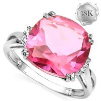VS CLARITY ! 8.50 CT IMPERIAL PINK TOPAZ  & DIAMOND 18KT SOLID GOLD RING