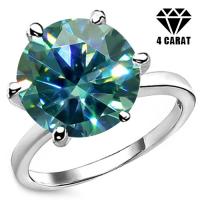(CERTIFICATE REPORT) 4.00 CT FANCY BLUE DIAMOND MOISSANITE (VVS) SOLITAIRE 14KT SOLID GOLD ENGAGEMENT RING
