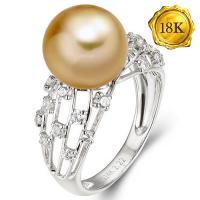 EXCLUSIVE RING SIZE 5-8 CUSTOM-MADE COLLECTION ! 10MM GOLDEN SOUTH SEA PEARL & DIAMOND MOISSANITE 18KT SOLID GOLD RING