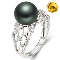 EXCLUSIVE RING SIZE 5-8 CUSTOM-MADE COLLECTION ! 10MM TAHITIAN PEARL & DIAMOND MOISSANITE 18KT SOLID GOLD RING