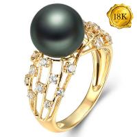 EXCLUSIVE RING SIZE 5-8 CUSTOM-MADE COLLECTION ! RARE 11MM TAHITIAN PEARL 18KT SOLID GOLD RING