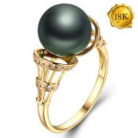 RING SIZE 5-8 CUSTOM-MADE COLLECTION ! RARE 11MM TAHITIAN PEARL & DIAMOND MOISSANITE 18KT SOLID GOLD RING