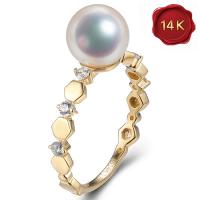 EXCLUSIVE ! RARE 8-9MM JAPAN AKOYA PEARL & DIAMOND MOISSANITE 14KT SOLID GOLD RING