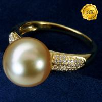 EXCLUSIVE ! RARE 10-11MM GOLDEN SOUTH SEA PEARL 18KT SOLID GOLD RING