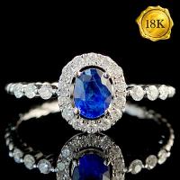 LUXURY COLLECTION ! 0.37 CT GENUINE SAPPHIRE & 0.21 CT GENUINE DIAMOND 18KT SOLID GOLD RING